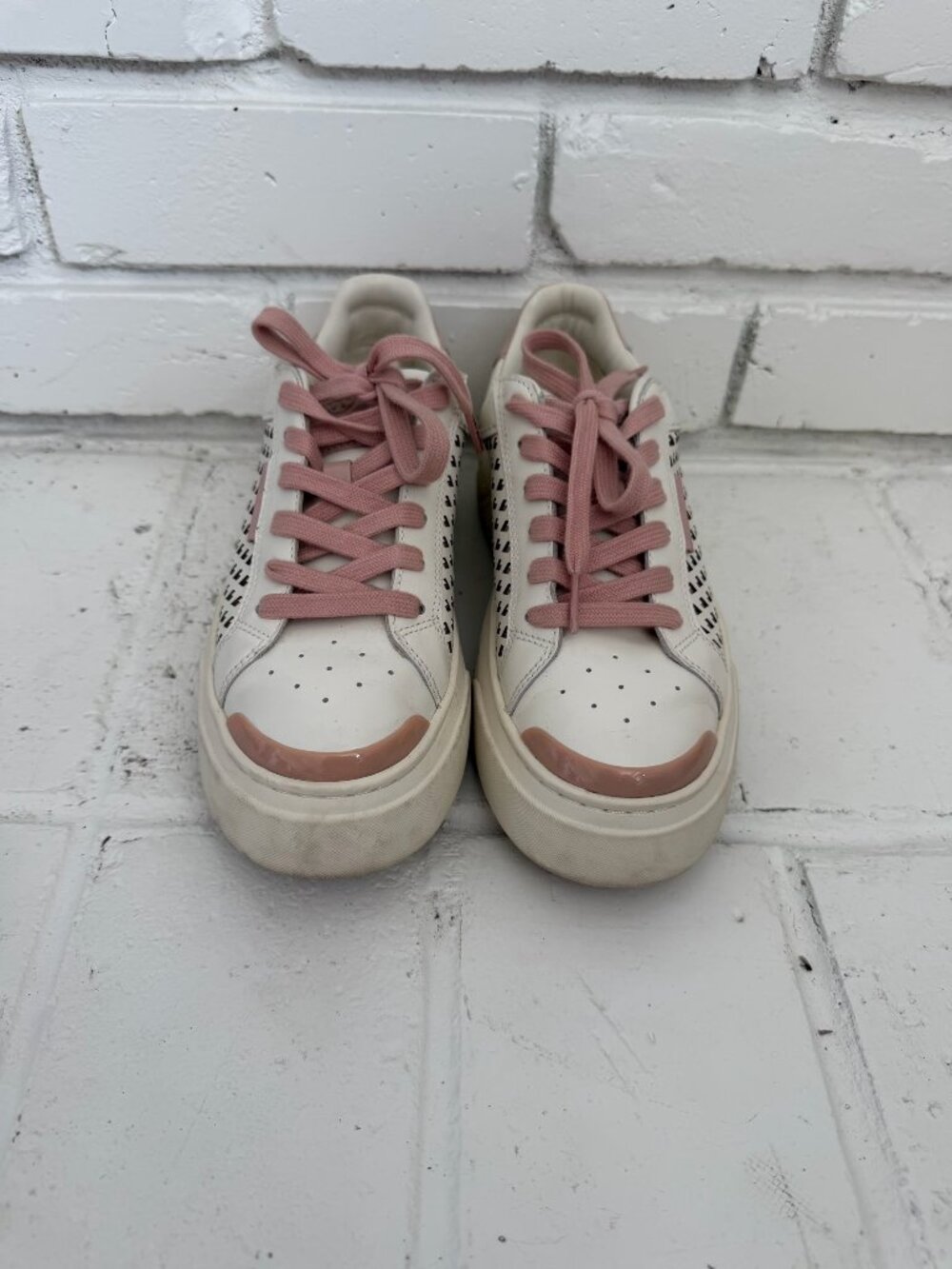 Tory Burch White Pink Perforated Leather Platform Sneakers